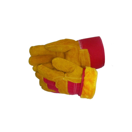 Перчатки спилковые комбинированные желтые зимние-image